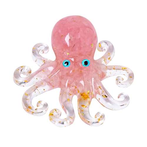 Octopus Decor Aquarium RoseQuartze Gravel Decorative Resin Glass with Natural Crystal Stone Marine Animals Fish Tank Ornaments Statue Healing Home Decor Ladies Gift 3.93"
