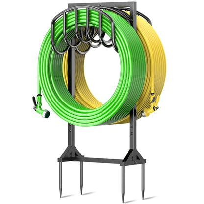 Garden Water Hose Holder Holds 2 * 150Ft Hoses, Heavy-Duty Metal Freestanding Hose Holder with 4 Spikes, Rustproof Garden Hose Reels Hose Hanger Storage for Outside, Yard, Lawn, Farm, Black - color: Black