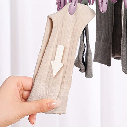 SteelFever Clothes Drying Hanger with 32 Clips, Foldable Hanging Drying Rack for Clothes Underwear Socks (Purple) - color: Purple