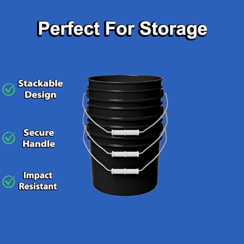 2-Gallon Bucket with Airtight Lid – Made in USA, Food Grade BPA Free Plastic, Heavy Duty Multi-Use, Metal Handle with Grip, Stackable Storage – - Black, 1 Pack - color: 2 Gallon - Black, size: 1