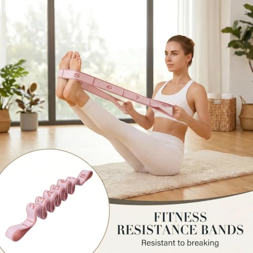 Resistance Bands for Legs: 8-Section Stretching Strap Yoga Strap with Loops | Stretch Bands for Exercise, Elastic Band Stretch Strap for Glutes Physical Therapy, Dance Flexibility Home Pilates Equipment - color: Pink
