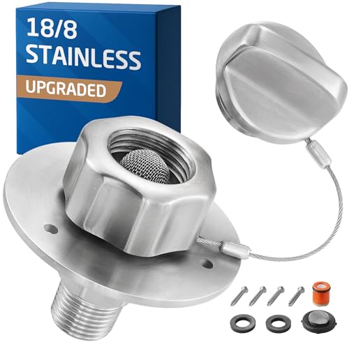 KES All Metal RV Water Inlet Connection with Check Valve, 18/8 Stainless Steel RV City Water Inlet Replacement, Upgraded Leak-Proof Design for Camper, Trailer, Marine & Boat, Brushed Finish, RWI200-BS - color: Brushed Steel
