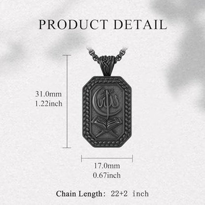 PELOVNY Allah Necklace for Men Women 925 Sterling Silver Islam Allah Pendant Chain Islamic Muslim Religious Jewelry Gifts - color: Allah-01-Black