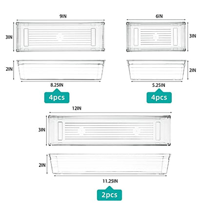 Clear Plastic Drawer Organizer Tray for Vanity Cabinet (Set of 10),Storage Tray for Makeup, Kitchen Utensils, Jewelries, and Gadgets