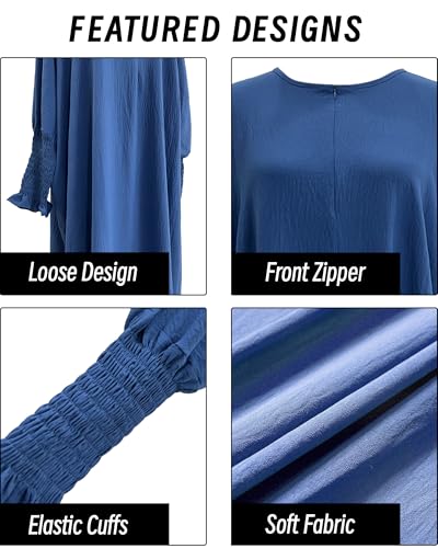 Muslim Prayer Abaya Islamic Women's Khimar Pure Color Hijab Dress Long Sleeve Dubai Kaftan - color: Foggyblue