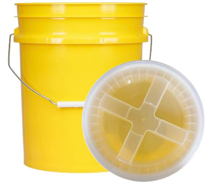 5 Gallon Food Grade Plastic Bucket with Air Tight Screw on Lid Made in USA Container (Yellow Bucket with Clear lid) - color: Yellow Bucket With Clear Lid