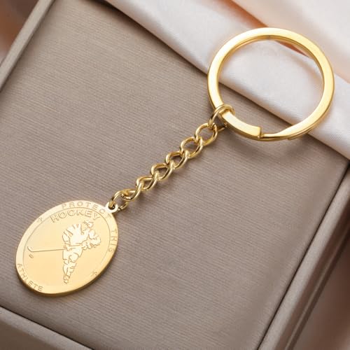 Dreamtimes St. Sebastian Medal Keychain for Men Women Stainless Steel Religious Saint Patron of Athletes Catholic Keychain - style: Hockey-g