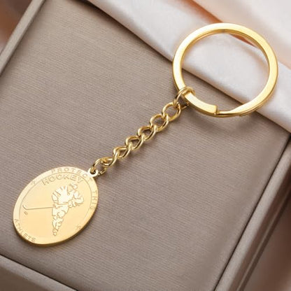 Dreamtimes St. Sebastian Medal Keychain for Men Women Stainless Steel Religious Saint Patron of Athletes Catholic Keychain - style: Hockey-g