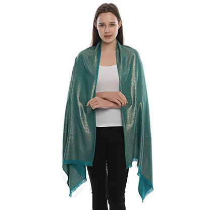 LMVERNA Women's Sparkling Metallic Soft Pashmina Shawls and Wraps Scarf in Solid Colors - color: Teal-gold