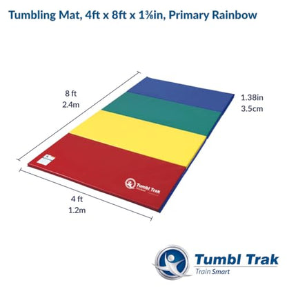 Tumbl Trak Gymnastics Folding Tumbling Panel Mat - color: Primary Rainbow, size: 4'x8'x1.38"