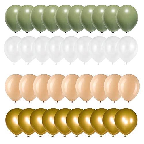 Sage Green Gold White Latex Balloons,50 Pcs 12 Inch Green and blush Gold Party Balloons For Birthday Engagement Wedding Anniversary Party Decorations - color: Sage Green Gold