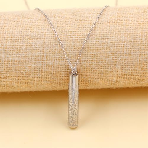 Islamic Necklace | Quran Verse Necklaces | Stainless Steel Cylinder Pendant 17"+2" Extended | Elegant Arabic Jewelry for Men And Women YA5082 - color: white