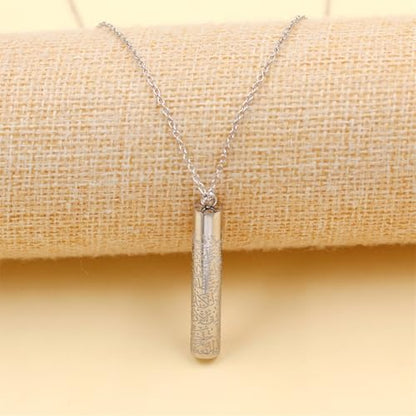 Islamic Necklace | Quran Verse Necklaces | Stainless Steel Cylinder Pendant 17"+2" Extended | Elegant Arabic Jewelry for Men And Women YA5082 - color: white