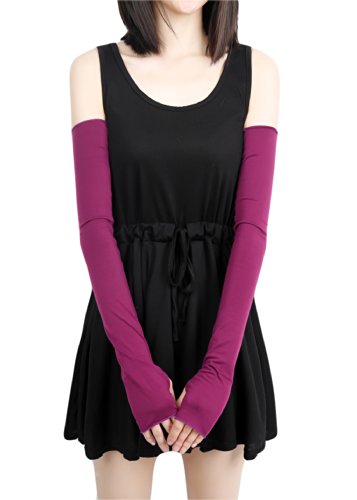 V28 Women Stretchy Long Sleeve Fingerless Gloves - color: Purple