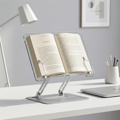 Book Holders for Reading Hands Free - Acrylic Book Stand for Reading, Ergonomic Reading Stand for Textbook Student, Bible Stand, Portable Book Stand for Desk,Recipe,Music Sheets - style: FIXED BASE