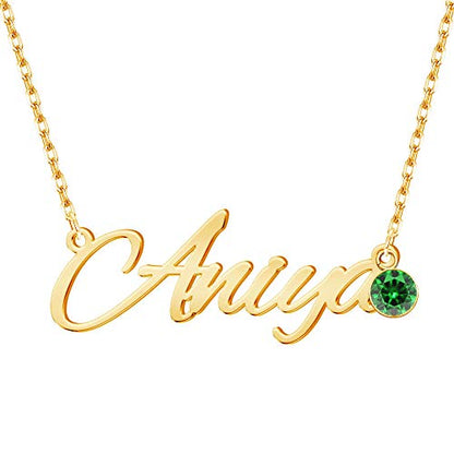 Custom Name Necklace Personalized, 18K Gold Plated Customized Nameplate Necklace Dainty Jewelry Gift for Women, Bridesmaid - color: Number-Name Necklace with Birthstone