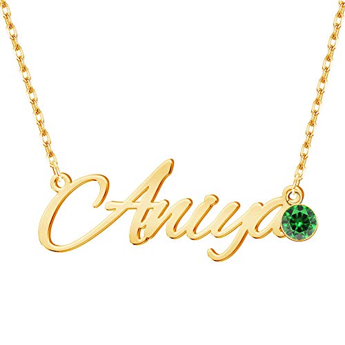 Custom Name Necklace Personalized, 18K Gold Plated Customized Nameplate Necklace Dainty Jewelry Gift for Women, Bridesmaid - color: Number-Name Necklace with Birthstone