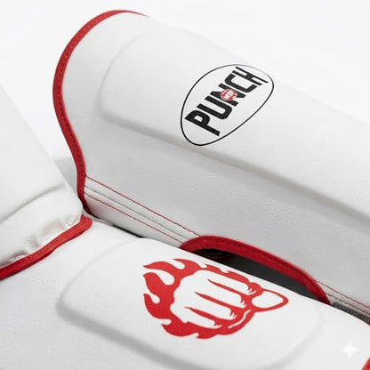 Punch Sports Martial Arts Shin Guards with Instep Protection – Lightweight Artificial Leather Shin & Leg Protector with Double Straps, Foam Padding for MMA, Kickboxing & Muay Thai - size: Medium