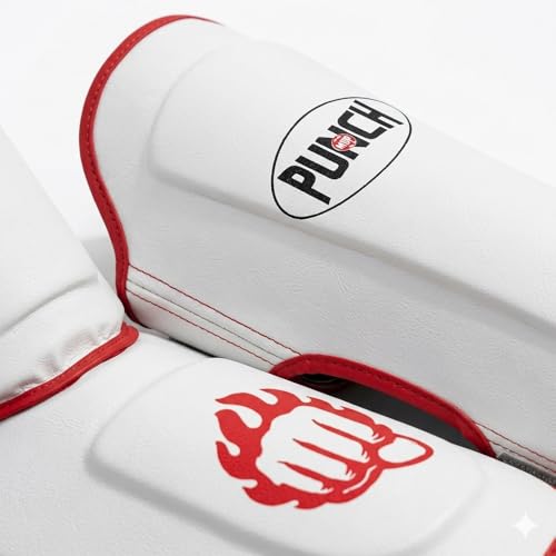 Punch Sports Martial Arts Shin Guards with Instep Protection – Lightweight Artificial Leather Shin & Leg Protector with Double Straps, Foam Padding for MMA, Kickboxing & Muay Thai - size: Large