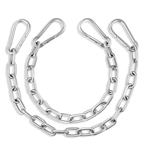 2 Pack Punching Bag Chain, Heavy Duty Hanging Swing Chain with 4 Carabiners, 550LB Capacity Hammock Hardware Kit for Punching Bags Swing Chairs Hammocks Trapeze Yoga Indoor & Outdoor Gym