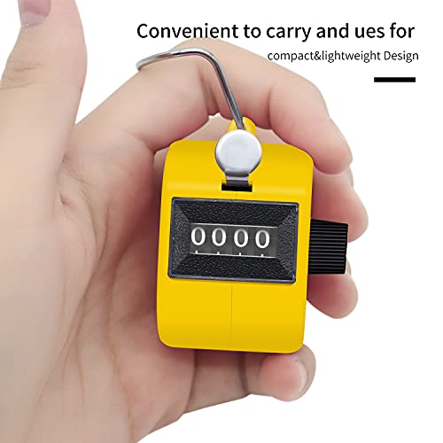 Eliamo 12 Pcs Hand Tally Counter 4-Digit Lap Counter Clicker, Manual Mechanical Handheld Pitch Click Counter with Finger Ring for School Golf & Knitting Row Croche - color: Yellow