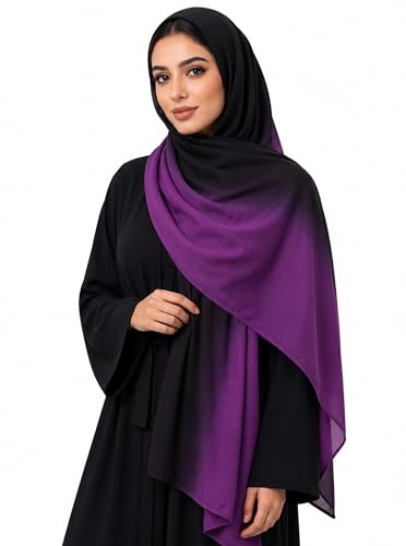 Modal Feel Hijab Scarf for Women, Lightweight Ombre Dual Color - color: 10#blackpurple