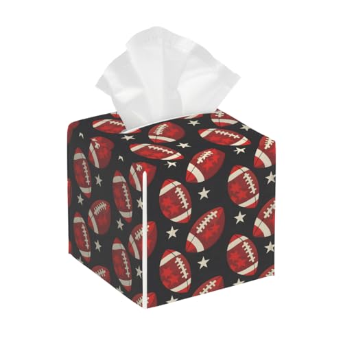 Square Leather Tissue Box Cover, Waterproof Napkin Dispenser with Sports American Football Print, Tissue Holder for Bathroom, Living Room, Bedroom, Office, and Car Decor