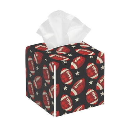 Square Leather Tissue Box Cover, Waterproof Napkin Dispenser with Sports American Football Print, Tissue Holder for Bathroom, Living Room, Bedroom, Office, and Car Decor