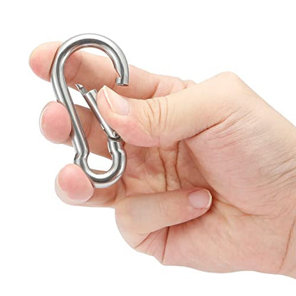 Stainless Steel Spring Snap Hook Carabiner - 304 Stainless Steel Caribeener Clips, Set of 6 - color: Silver, size: 2.75 Inch