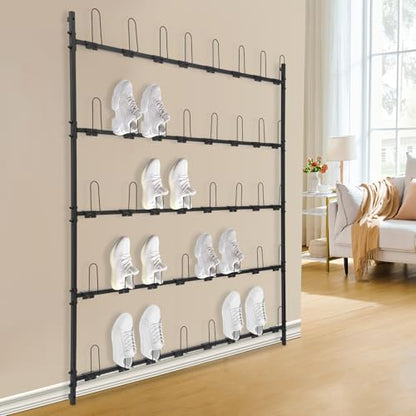 Boxing Glove Storage Show Shelves Metal Boxing Gloves Drying Rack, 5 Tiers Wall-Mounted Glove Organizer for Boxing Club, Gym, Boxing Training Room, Holds 20 Pairs of Gloves to Dry Out