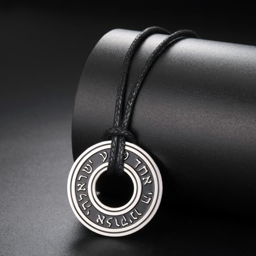 TEAMER Shema Yisrael Necklace Jewish Prayer Hear O Necklace Stainless Steel Hebrew Pendant Religious Vintage Jewelry for Men Women - style: Rope Chain