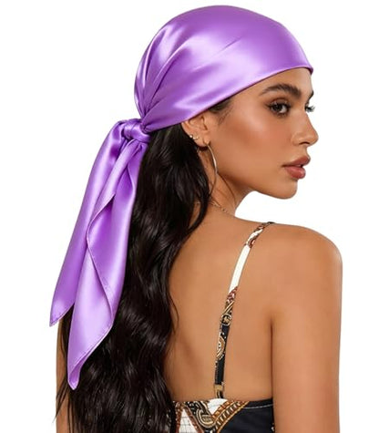 Sumolux Head Hair Scarf for Women 35" Like Satin Silk Scarf Hair Wrapping Night Bandana Large Square Scarves - color: A Solid Light Purple