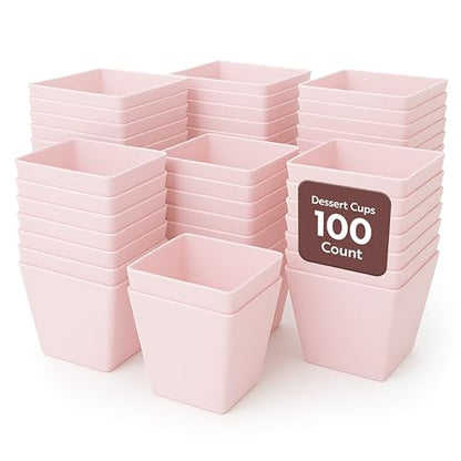 Restaurantware 8 Ounce Large Kova Cups 100 Disposable Dessert Tumbler - Lids Sold Separately Sturdy Powder Pink Plastic Appetizer Cups For Mousse Layered Cakes At Catered Events - color: Powder Pink, size: 8 oz