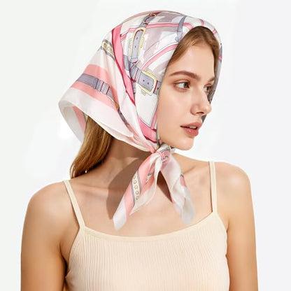 27" Head Scarf Like Satin Silk for Women,Hair Scarves Bandana,Headband Silk Feeling for Hair Wrap - color: Pink