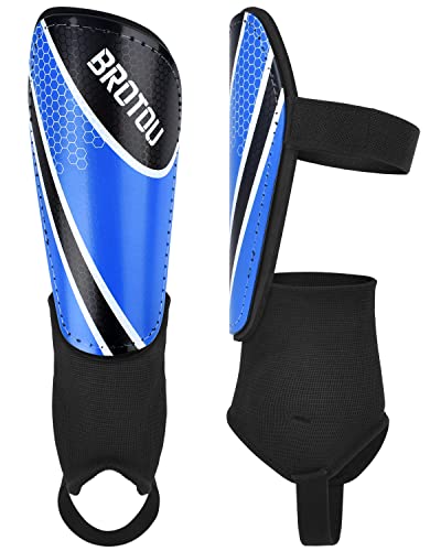 BROTOU Shin Guards Soccer Youth, Soccer Shin Guards for Kids 3-15, Light Weight Adjustable Straps Shin Pads Protection Equipment with Ankle and Leg Calf Protection - color: BLUE, size: Small
