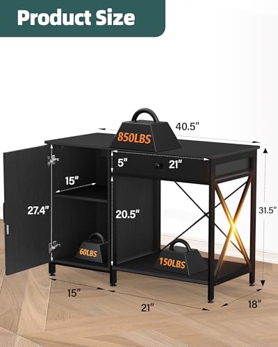 40-50 Gallon Aquarium Stand with Cabinet Drawer, Power Outlet,Black | Fish Tank Stand,Heavy Duty Metal for Turtle Tank , Reptile Terrarium,Fits Office Home,36"x 18"MDF Tabletop,850lbs Capacity - color: Blcak, size: 40-50 Gallon