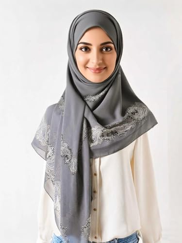 K-Elewon Large Square Scarf 51" Headscarf Chiffon Fashion Scarves Turbans Hair Wrapping Scarfs - color: D-grey