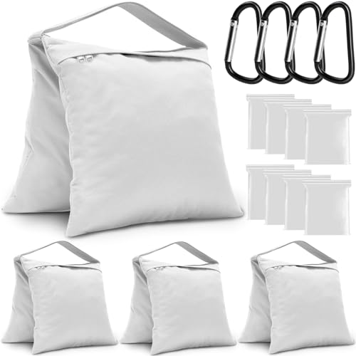 4-Pack White Sandbag Weight Bag for Light Stand Photography Video Equipment | Heavy Duty Saddlebags for Backdrop Stand, Photo Tripod, Canopy, Pop up Tent, Umbrella Base, Fishing Chair, Picnic Table - color: White