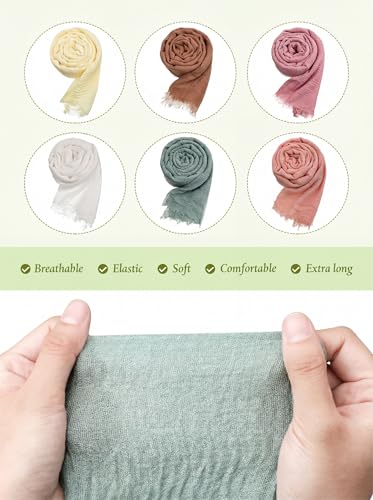 Geyoga 6 Pcs Women Scarf Shawl Hijab Scarves Cotton Crinkle Hijab for Women Blend Shawl Crinkle Wrap Head for Seasons - color: Pastel Tones