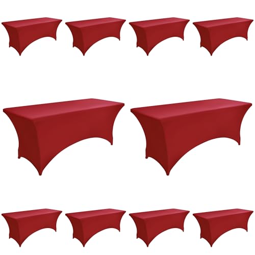 10-Pack 6ft Spandex Table Covers for Rectangle Standard Folding Tables - Wrinkle Resistant Stretch Tablecloths - Ultimate Fitted Table Protector for Parties, Banquet, Wedding - color: Burgundy, size: 6-foot | 10-pack