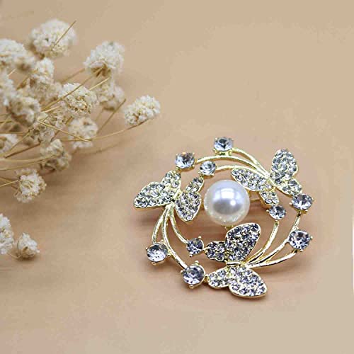 Crystal Pearl Flower Brooches Pins Fashion Beautiful Created Rhinestone Floral Brooch Good Idea for Party Dance Wedding Banquet for Elegant Women Girl - color: Butterfly Wreath