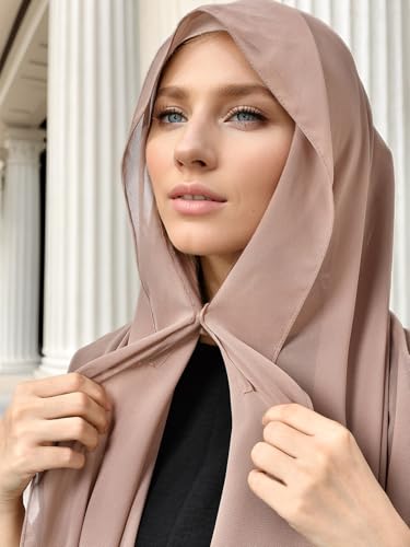 Instant Chiffon Hijab Set 3-in-1 Hijabs Scarf with Built-in Magnets and Undercap Head Wraps with Modal Cap - color: 5# Khaki