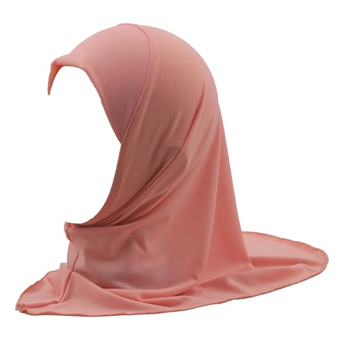Girls Hijab Muslim Kids Scarf Headwear Solid Color for 2-6 Years Ready to Wear - color: Orange Pink