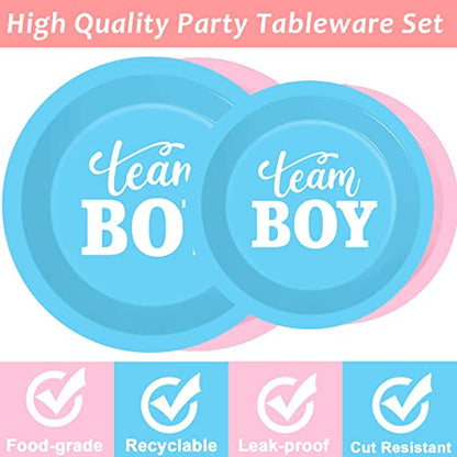 96 PCS Gender Reveal Party Supplies Gender Reveal Plates and Napkins Baby Shower Party Tableware Boy or Girl Disposable Paper Plates Napkins for Party Decorations Supplies Favors for 24 Guests - style: Gender Reveal