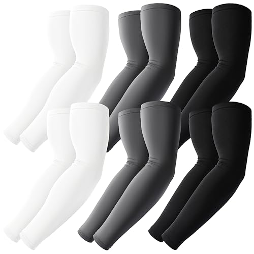 BHYTAKI Cooling Compression Arm Sleeves for Men Women,UPF50 UV Sun Protection Sleeves for Work Sport Tattoo Cover Up - color: 2 Black+2 Dark Gray+2 White