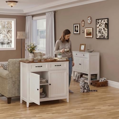 Bealife 32" Buffet Cabinet, Kitchen Island with Storage - Retro | Coffee Bar Cabinet with 2 Drawers and Adjustable Shelf, for Dining Room, Living Room, Entryway - color: Retro