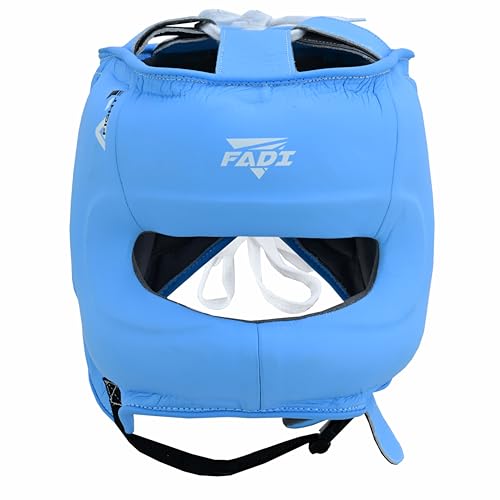 A1 Boxing Sparring Headgear – Face Saver Head Guard with Nose Protection, Cowhide Leather Boxing Headgear for MMA, Muay Thai & Kickboxing Training - color: Blue, size: Large-X-Large