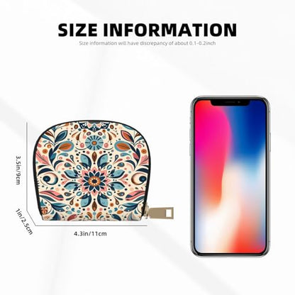 Scandinavian Folk Art RFID Blocking Semi Circle Card Holder PU Leather Zipper Wallet Pouch Keychain Bag for Women Men, Slim Small Credit Card Case Organizer with 12 Slots - color: Scandinavian Folk Art
