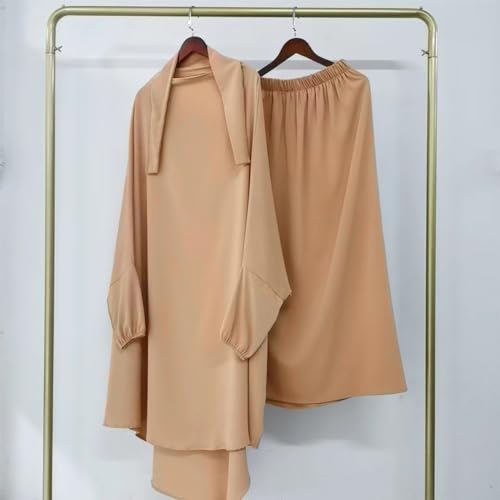 ODIZLI Two Pieces Jilbab and Dress for Muslim Women Long Khimar and Skirt Available for Prayer - color: Khaki