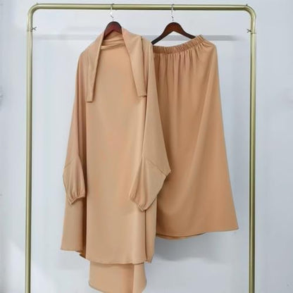 ODIZLI Two Pieces Jilbab and Dress for Muslim Women Long Khimar and Skirt Available for Prayer - color: Khaki